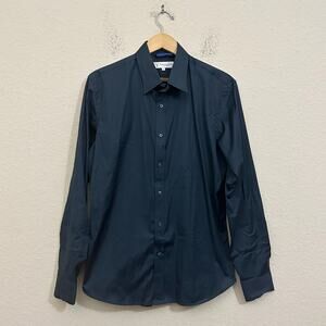 TEDDY STRATFORD Shirt Midnight Blue LS Hidden Zipper Button Up Office